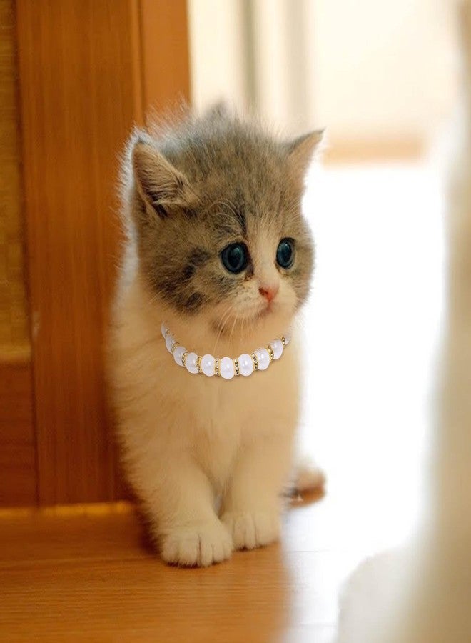 Campsis 2 Pack Rhinestone Cat Necklace Collar Pearl Cat Collars with Extension Chain Kitten Necklace Collar for Girl Cats (M=9.8-12.6inch) - Image 4